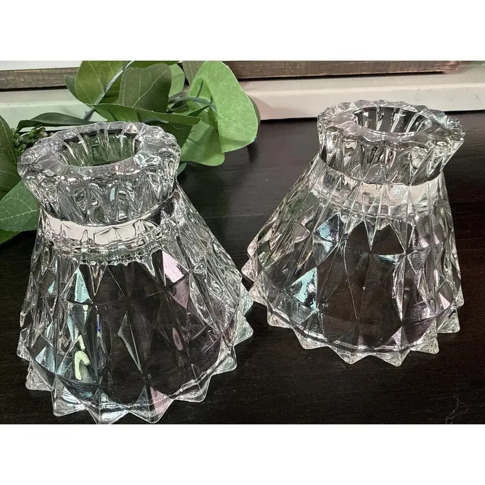 Vintage Jeannette Glass Windsor Candlestick Holders, Set of 2